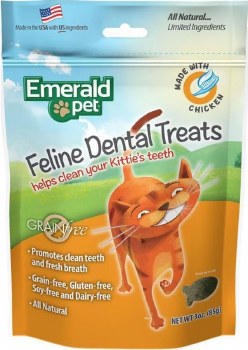 Emerald Pet Grain Free Dental Treats for Cats, Chicken, 3oz