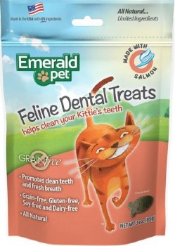 Emerald Pet Grain Free Dental Treats for Cats, Salmon, 3oz