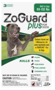 ZoGuard Plus Spot-On for Dogs, Dog Flea, 89-132lb 3 month pack