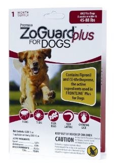 ZoGuard Plus Spot-On Singles for Dogs, Dog Flea, 45-88lb 1 month pack