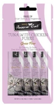 Fussie Cat Tuna, Chicken Puree, Cat Treat, .05 oz Pack of 4