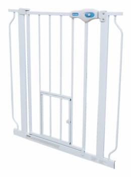 Carlson Expandable Extra Tall Pet Gate with Slide Handle and Small Pet Door, White, 41 inch x 29-52 inch