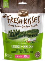 Merrick Fresh Kisses Double Brush Coconut Oil and Botanicals Small Grain Free Dental Dog Treats 15pk