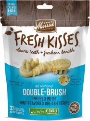 Merrick Fresh Kisses Double Brush Mint Breath Strips Extra Small Grain Free Dental Dog Treats 33pk