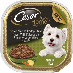 Cesar Home Delights Grilled New York Strip Steak with Potatoes and Summer Vegetables Recipe Wet Dog Food Tray 3.5oz