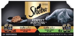 Sheba Perefct Portions Cuts in Gravy Variety Pack with Chicken and Turkey Grain Free, Wet Cat Food, Case of 12, 2.6oz Twin Packs