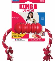 Kong Dental with Rope, Dog Toy, Red, Medium