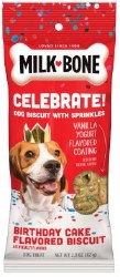 Milk Bone Celebrate Biscuit, Birthday Cake Flavor Dipped with Sprinkles, 2.9oz, Extra Large