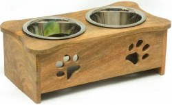Advance Pet Wood Diner Bone with Paw Print, Stainless Steel Bowl, Dog Bowls, 1Qt