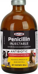 Durvet Injectable Penicillin Antibiotic for Cattle, Sheep, Swine, and Horses 100ml