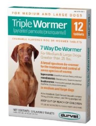 Durvet Triple Wormer 7 Way Dewormer for Medium and Large Dogs, 12 count