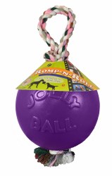 Jolly Pets Romp n Roll Ball with Rope Dog Toy, Purple, Large, 8 inch