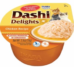 Inaba Dashi Delights Flakes in Broth, Chicken, Tuna and Scallop, Wet Cat Food, 2.5oz