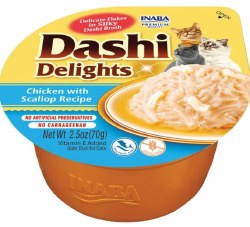 Inaba Dashi Delights Flakes in Broth, Chicken and Scallop, Wet Cat Food, 2.5oz