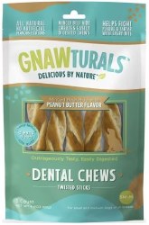 Gnawturals Dental Chews Twisted Stick, Dog Dental Chew, Peanut Butter, Medium, 5 Count