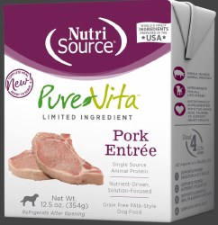 NutriSource Pure Vita Grain Free Beef Entree Tetra Pack, Wet Dog Food, Case of 12, 12.5oz