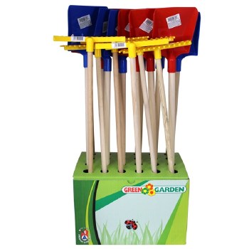WOODEN SPADE AND RAKE