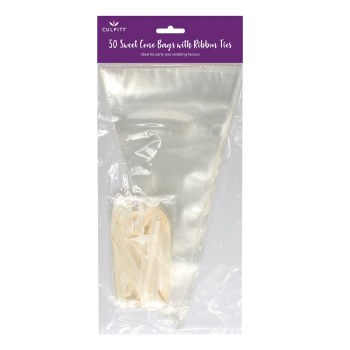 50pk Sweet Cone Bags With Ties