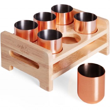 Oak &amp; Steel 6 Shot Glasses with Tray Rose Gold