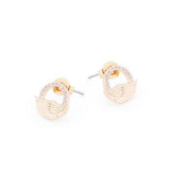 Tipperary Crystal Angel Wings Stud Gold Earrings Circle