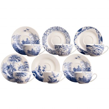 Aynsley Archive Blue Teacups &amp; Saucer Set of 6