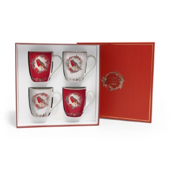 Tipperary Crystal Birdy Set of 4 Christmas Robins Mug