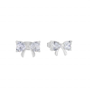 Tipperary Crystal Bow Earrings Mini Stud Silver
