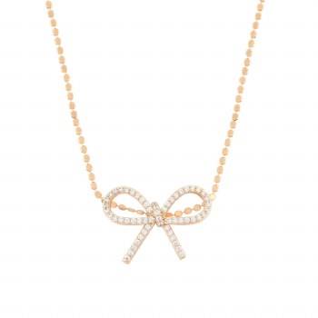 Tipperary Crystal Bow Necklace Ball Chain Gold