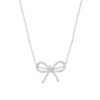 Tipperary Crystal Bow Necklace Ball Chain Silver