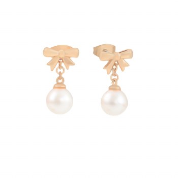 Tipperary Crystal Bow Pearl Drop Earrings Gold