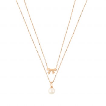 Tipperary Crystal Bow Pearl Pendant Double Gold