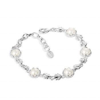Newbridge Silverware Bracelet Pearl Leaf Link
