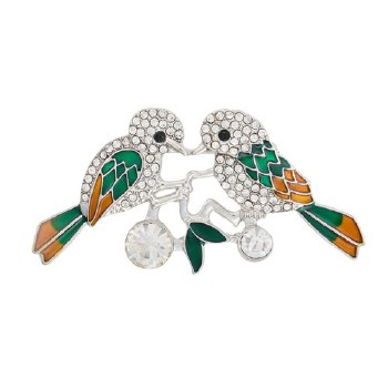Indulgence Brooch Crystal 2 Bird Rhodium