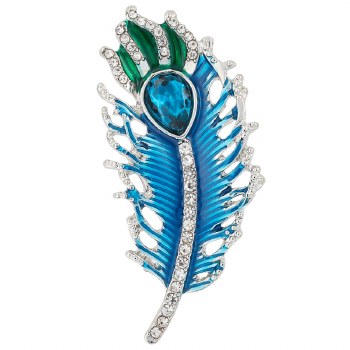 Indulgence Brooch Peacock Feather Rhodium Crystal