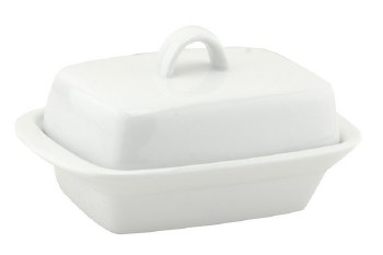 Butter Dish White W/Handle Deep