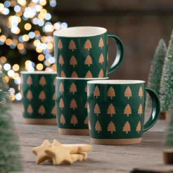 Belleek Christmas Tree Set of 4 Mugs