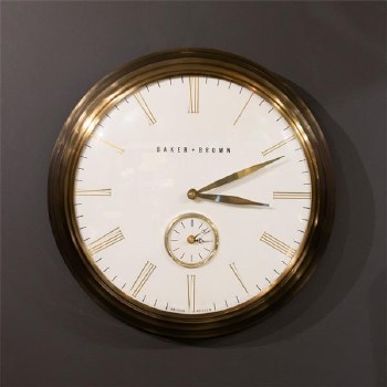 Clock Baker &amp; Brown White &amp; Brass 49cm