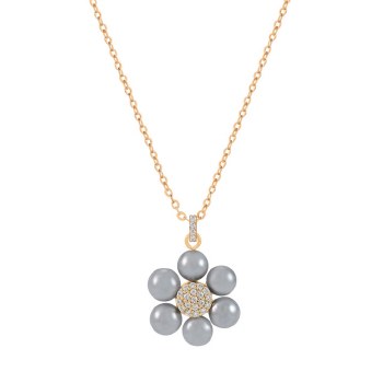 Tipperary Crystal Daisy - Grey Pearl Pendant Gol