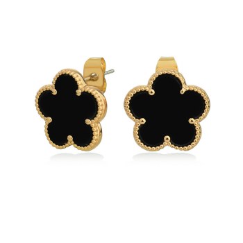 Tipperary Crystal Earrings Black &amp; Yellow Gold