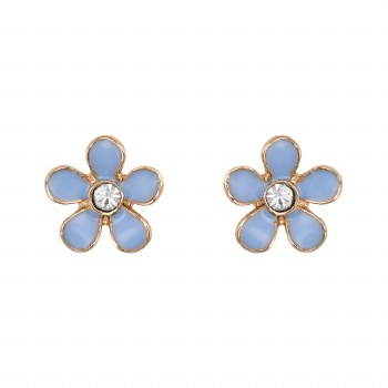 Indulgence Earrings Blue Flower Gold Crystal