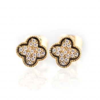 Newbridge Silverware Earrings Clover Gold w/CZ