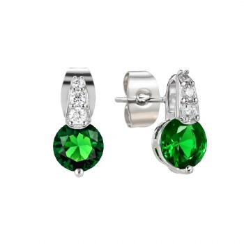 Tipperary Crystal Earrings Emerald Silver Round