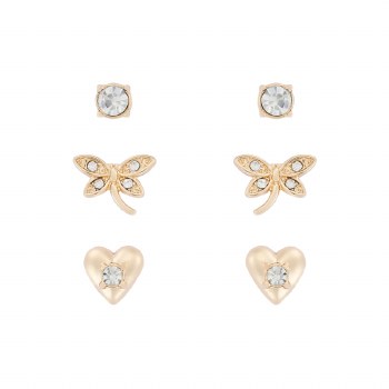 Indulgence Earrings Gold Trio Stud/Heart/Dragonfly