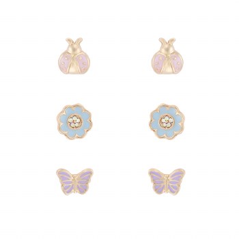 Indulgence Earrings Gold Trio Flower/Butterfly/Gold Ball