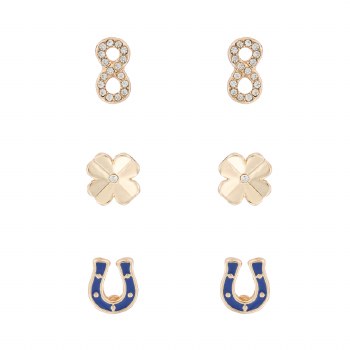 Indulgence Earrings Gold Trio Horseshoe/Shamrock/Infinity