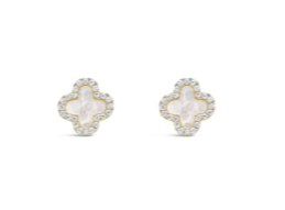 Absolute Jewellery Earrings Gold Fleur Stud Mother of Pearl E2276GL