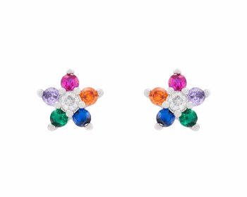 Indulgence Earrings Rhodium Multi CZ Flower