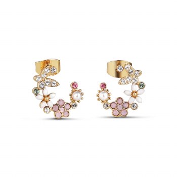 Newbridge Silverware Earrings Pink &amp; Green Floral Butterfly