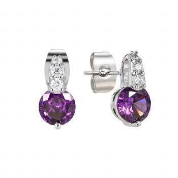 Tipperary Crystal Earrings Purple Silver Round