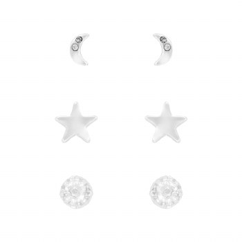 Indulgence Earrings Silver Trio Moon Star Ball CZ